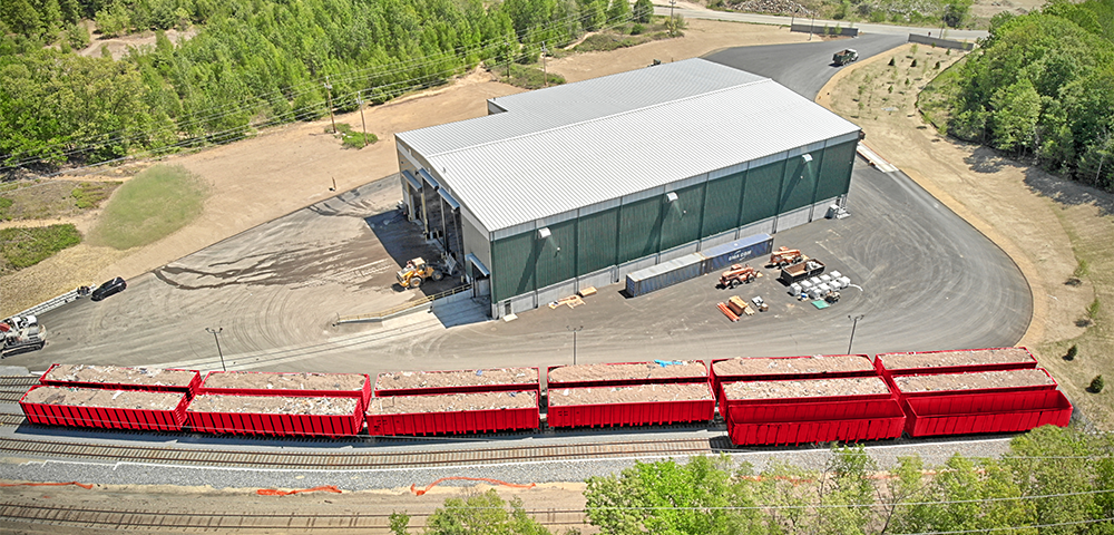 aerial view of rail-served transfer station
